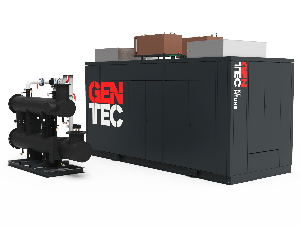 Когенератор Gentec 999 kW за работа с природен газ, монтаж в звукоизолиращ корпус