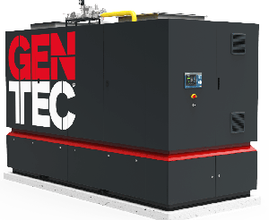 Cogenerator Gentec 105 kWe for biogas, installation in a soundproof housing