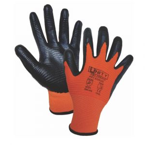 Ръкавици от текстурирано полиестерно трико, пръсти и длани потопени в нитрил EMA ORANGE