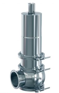 Aseptic safety valve for the pharmaceutical, cosmetic and food industry in polished stainless steel, tGFP, Connection: on clamps or union nuts
