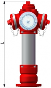 Надземен пожарен хидрант DN 100, изводи 2xB + 1xA, комплект с пета